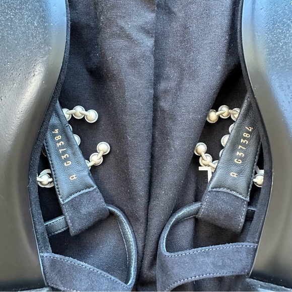 Authentic Chanel Suede Quilted Lambskin Silver Jeweled CC Thong Sandals - Picture 6 of 13